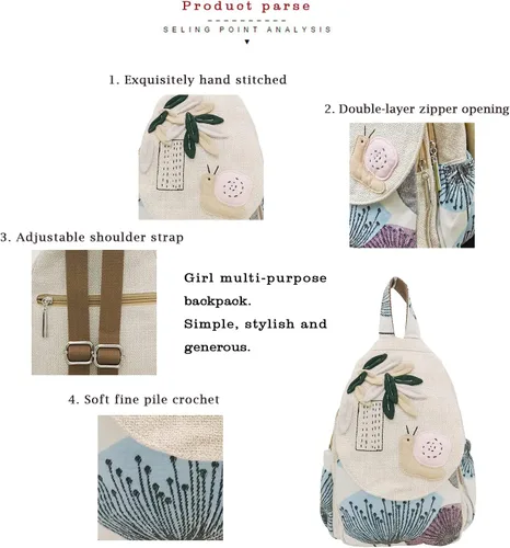 Vista 46 de HUANGGUOSHU Mochila de algodón tejida de algodón bohemio con bordado de lona estilo bohemio con múltiples bolsillos retro linda mochila cartera