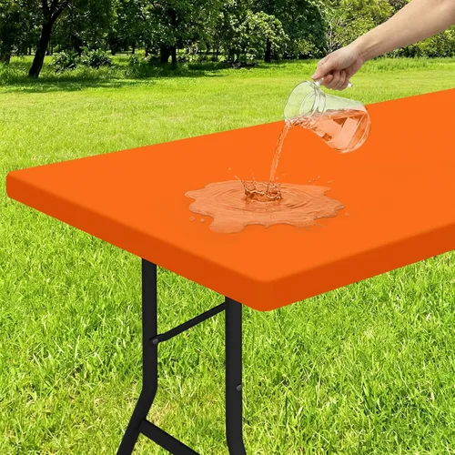 Vista 20 de Smiry - Mantel rectangular de vinilo con respaldo de franela elástica ajustada para mesas plegables de 2 pies, manteles impermeables y lavables