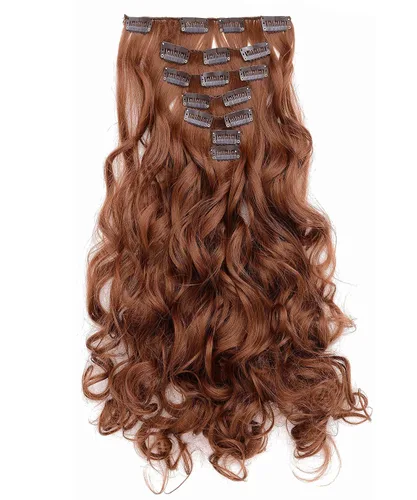 Vista 10 de OneDor® Extensiones de cabello sintético rizado de 20 pulgadas, 7 unidades, 4.53 oz (#99J rojo vino)