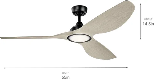 Vista 3 de Kichler Imari 300365SBK - Ventilador de techo de 65 pulgadas en satén negro, moderno ventilador LED de 3 aspas para interiores y exteriores