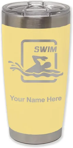 Vista 29 de LaserGram Vaso aislado al vacío de 20 onzas, para natación, grabado personalizado incluido (negro) Engraved Gift for Swimmers, Vacuum Insulated
