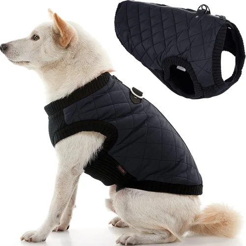Vista 2 de Gooby – Chaleco de moda para perro, chaqueta negra, talla XS – cálido chaleco bomber con cremallera y doble anillo en D para correa – suéter