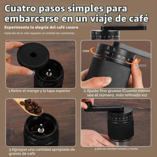 Vista 4 de Molinillo de café manual con rebabas cónicas de cerámica, grosor ajustable, molinillo de café de mano de capacidad de 1.06 oz para expreso, prensa