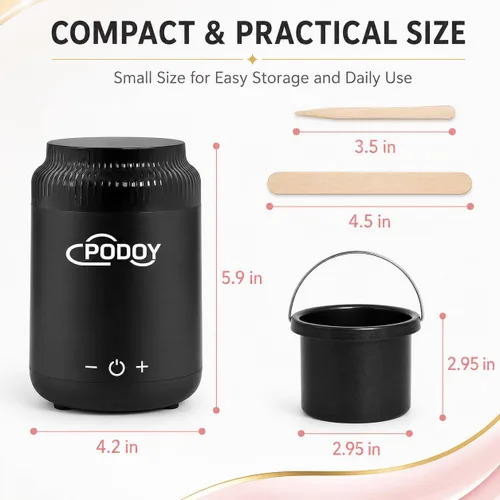 Vista 7 de Podoy Mini calentador de cera para depilación, pequeño calentador portátil de cera de viaje, pantalla digital para spa, cejas, cuerpo, nariz, labio