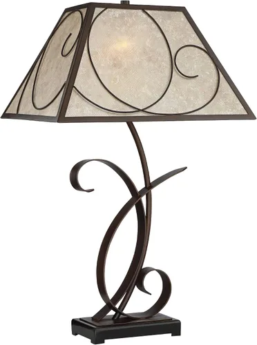 Vista 2 de Franklin Iron Works Teri - Lámpara de mesa rústica de 3 vías con núcleo de casa de campo de 27 pulgadas de alto con atenuador y puerto de carga USB