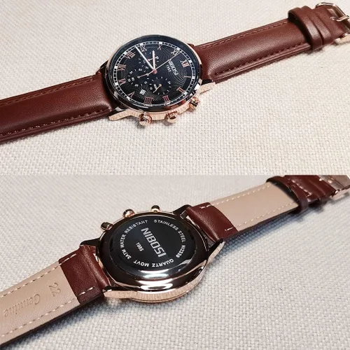 Vista 5 de NIBOSI Watches for Men Casual Fashion Brown Leather Band Chronograph Waterproof Business Analog Quartz Dress Big Face Large Luminous Sports Wrist