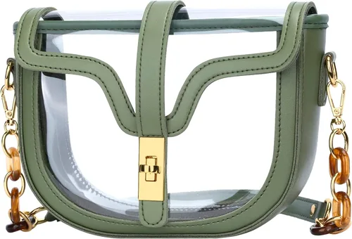 Vista 3 de KKXIU Bolso cruzado transparente para mujer, de piel vegana, aprobado para estadios, para concierto, al hombro, deportivo, bolso transparente