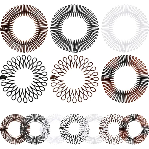 Vista 8 de WILLBOND 14 diademas circulares flexibles, peine elástico circular con peine de dientes, diadema de plástico en zigzag, accesorios para la cabeza