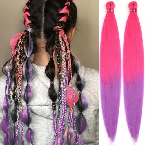 Vista 17 de Cabello trenzado verde con lentejuelas de 26 pulgadas, preestirado, trenzas de textura Yaki, extensiones de cabello pre plumadas, 3 paquetes, fácil