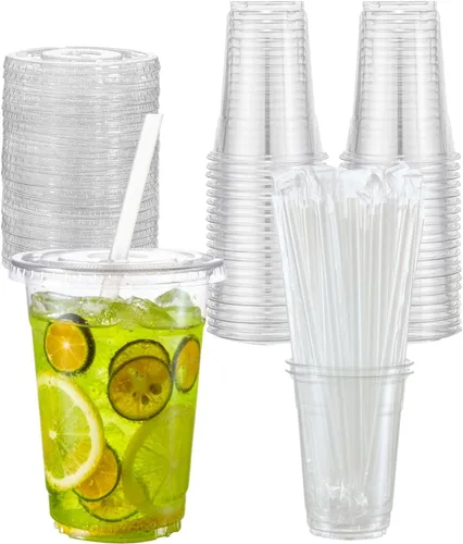 Vista 12 de Artpreti Vasos de plástico transparente de 12 onzas con tapas sin popote, tazas de café de plástico desechables con tapas, tazas para café helado