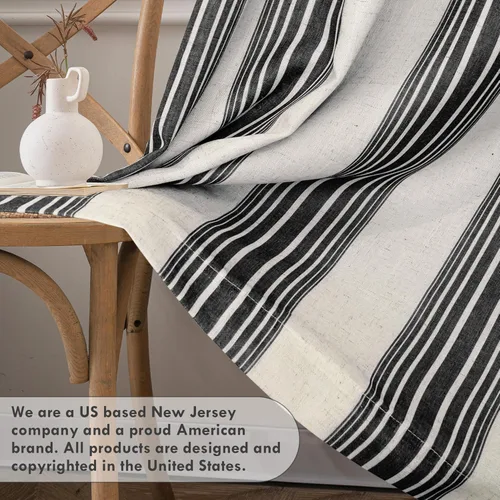 Vista 7 de DriftAway Chris Linen - Cortinas opacas con capa térmica y reductora de sonido, 63 pulgadas de largo para dormitorio, cortinas estampadas a rayas