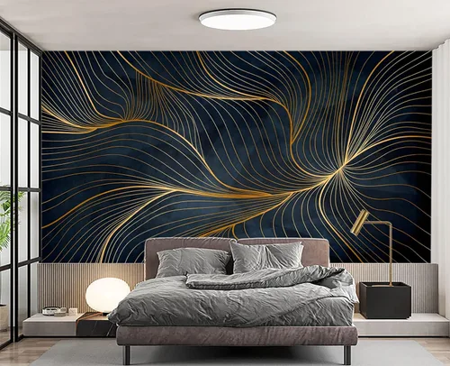 Vista 47 de Papel tapiz mural de pared 3D de metal rojo y negro para dormitorio, 137" x 100