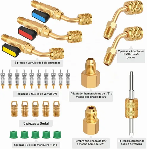 Vista 2 de WADEO 31 piezas de válvula de bola angular para refrigerante de aire acondicionado de 1/4 pulgada para refrigerante R410A R134A R12 R22