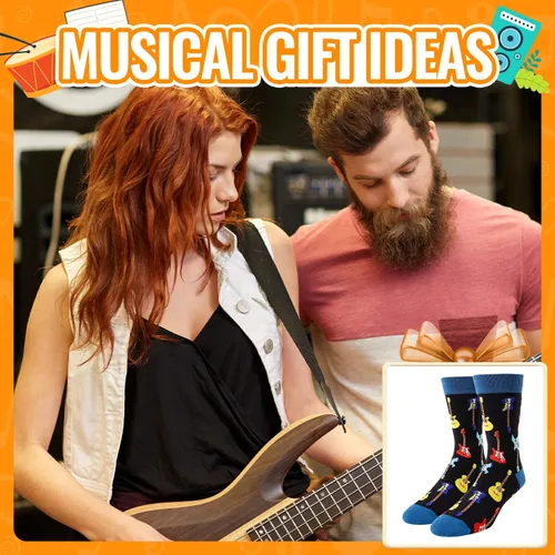 Vista 6 de HAPPYPOP Regalos de notas musicales para hombres, calcetines novedosos para piano de guitarra, regalos de batería para amantes de la música