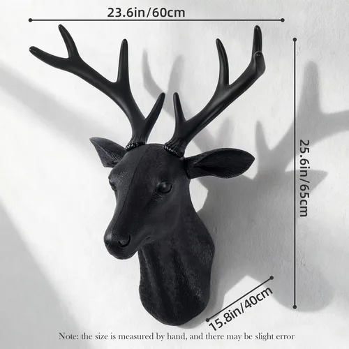 Vista 5 de Notakia Wall Charmers Cabeza de Ciervo Falsa Grande Negra Taxidermia Falsa Cabeza de Animal Decoración de Pared - Decoración de Granja Hecha a Mano