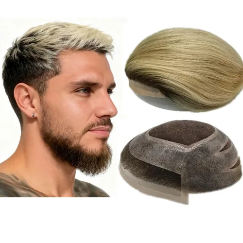 Vista 9 de N.L.W.- Peluquín para hombres, piezas de pelo para hombre Sistema europeo de reemplazo de cabello humano virgen para hombres, pieza de cabello