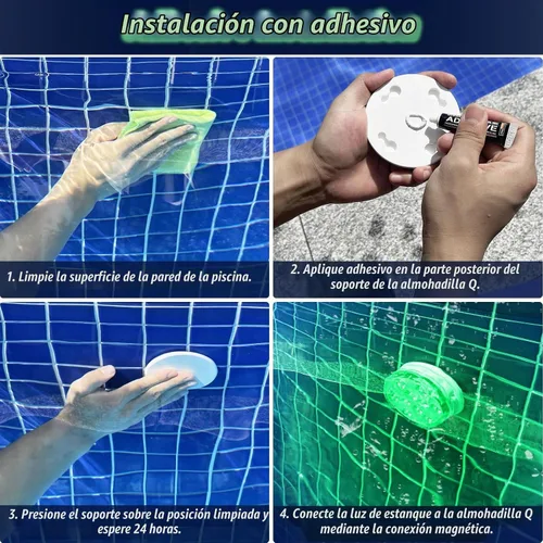 Vista 4 de Luces recargables sumergibles para piscina con mando a distancia, impermeables, carga subacuática, operadas por batería, controladas, 25 luces LED
