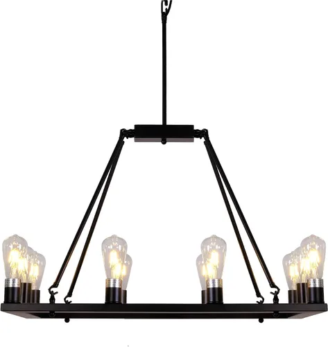 Vista 7 de Candelabro rectangular de metal para isla de cocina, estilo rústico, antiguo, industrial, lámpara colgante para comedor, cafetería, pasillo