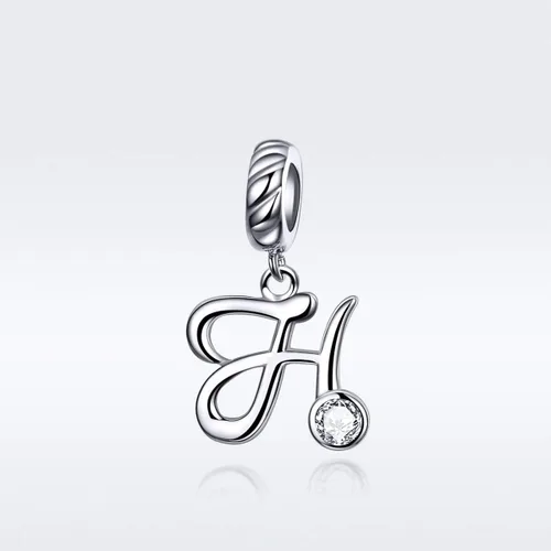 Vista 2 de Abalorio de letra de plata de ley 925 con piedras cúbicas iniciales de la A Z, opciones de regalo del alfabeto, dije colgante para regalo