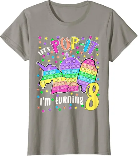 Vista 51 de Let's Pop-it I'm turning 8 Colorful 8th Birthday - Camiseta para niña, Negro