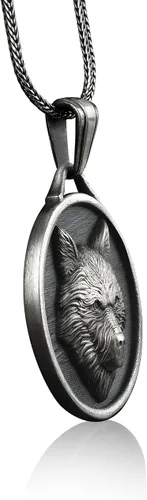 Vista 2 de BySilverStone Jewelry - Collar de plata esterlina hecha a mano de lobo vikingo para hombre, joyería de cabeza de lobo de mitología nórdica, colgante