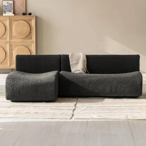 Vista 27 de Sofá individual modular curvado, sofá sherpa de espuma de 33 pulgadas, cómodos sofás de peluche para espacios pequeños, sofás modulares modernos