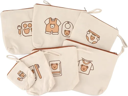 Vista 5 de Bear Print Travel Set, 7PCS Storage Bags, th Lanyard, Reu Travel for up Access