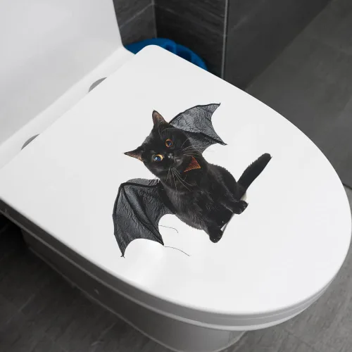 Vista 3 de Kiddale 4 Sheets Halloween Toilet Lid Decals, Cat Bat Pumpkin Stickers Home