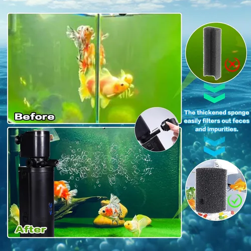 Vista 2 de Filtro de acuario U-V de doble cámara, filtro sumergible 4 en 1 para tanques de tortuga de 20 a 75 galones, máquina limpia verde ultra silenciosa