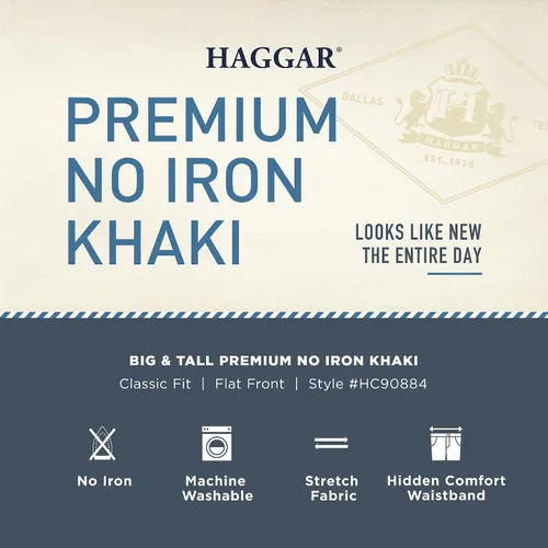Vista 6 de HAGGAR - Pantalón caqui para hombre, tallas grandes y altas, de calidad prémium, sin necesidad de planchar, corte clásico, cintura expandible, sin