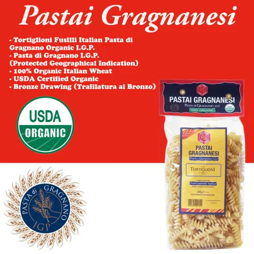 Vista 4 de Tortiglioni Fusilli Pasta italiana orgánica de Gragnano I.G.P. Pastai Gragnanesi Certificado orgánico por USDA, 17.6 oz (500 g) Paquete de 4