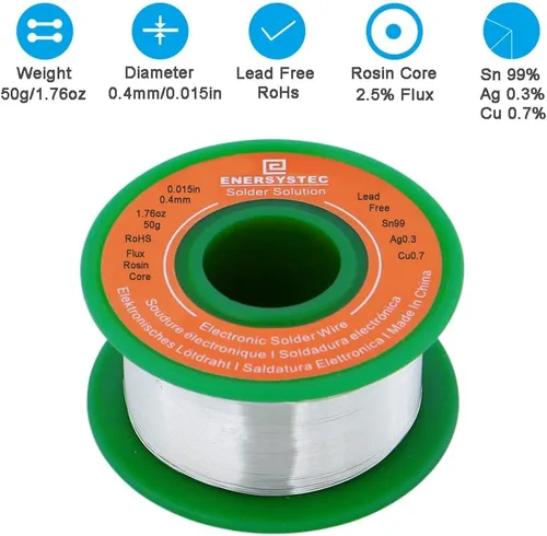Vista 2 de Alambre de soldadura de 0.016 in calibre extra fino 0.015 pulgadas de diámetro núcleo de flujo de colofonia sin plomo 1.76 oz 1.76 oz Sn99 Ag0.3