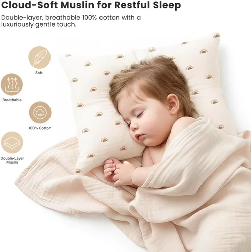 Vista 2 de Konssy Funda de almohada de muselina para niños pequeños para almohada de 13x18, paquete de 2 fundas de almohada de algodón suave y transpirable