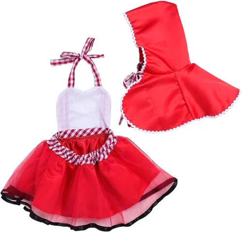 Vista 2 de IBTOM CASTLE Disfraz de Halloween para niñas recién nacidas, con capucha roja, disfraz de cosplay con capa de cuento de hadas