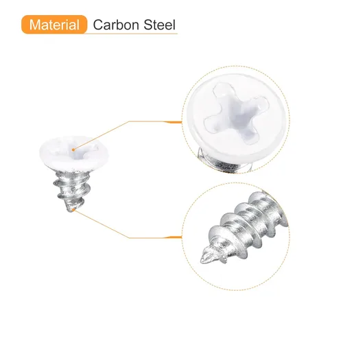 Vista 4 de uxcell Tornillos blancos ST2x4mm Tornillos autorroscantes, 100 tornillos Phillips de cabeza plana para madera para carpintería