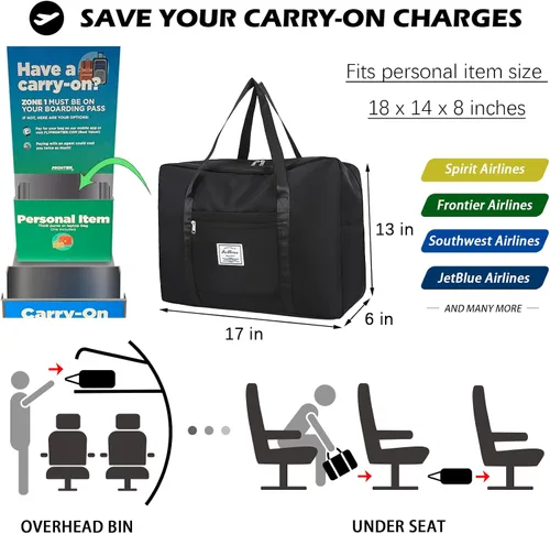 Vista 2 de IMCUZUR Bolsa de viaje para Spirit Airlines, bolsa de artículos personales de 18 x 14 x 8 pulgadas, Frontier Airlines bolsa de equipaje de mano