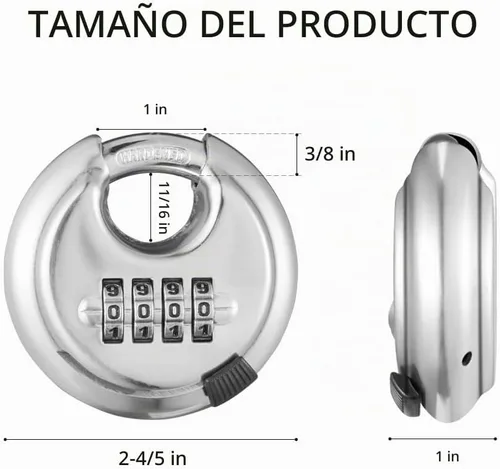 Vista 2 de CINCINNO Candado de combinación de 4 dígitos, candado de combinación de disco con grillete de acero endurecido para cobertizos, casilleros, unidad