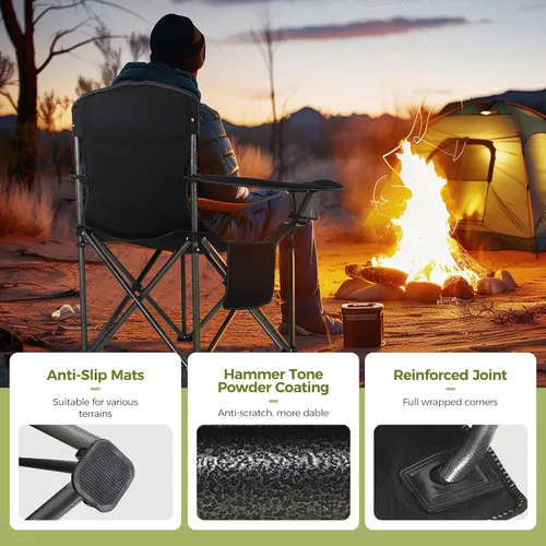 Vista 6 de ALPHA CAMP Silla de camping de gran tamaño de alta resistencia con bolsa de refrigeración (Negro)