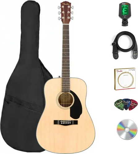 Vista 12 de Fender Guitarra acústica Dreadnought - Paquete natural con estuche, afinador, cuerdas, correa y púas