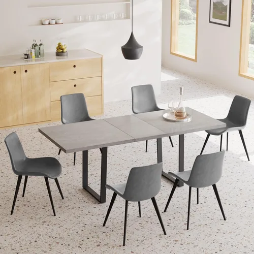 Vista 37 de ZckyCine Conjunto moderno de mesa de comedor de 5 piezas con mesa rectangular de madera y 4 sillas tapizadas en cuero, capacidad para 4 personas
