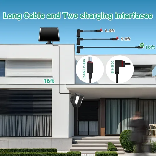 Vista 5 de Paquete de 2 paneles solares para Ring Camera/cámaras Wyze, cargador solar de 8 W compatible con Stick Up Cam Pro/Plus y Spotlight Cam (batería)
