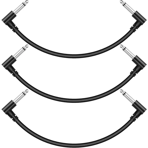 Vista 11 de Paquete de 3 cables de efecto de cable de parche de pedal de guitarra negro de 3 pulgadas, TS en ángulo recto de 1/4 pulgadas