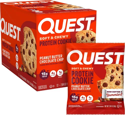 Vista 19 de Quest Nutrition Galleta de proteínas de mantequilla de cacahuete, 15g de proteínas, 1g de azúcar, 5g de carbohidratos netos, apta para dieta Keto