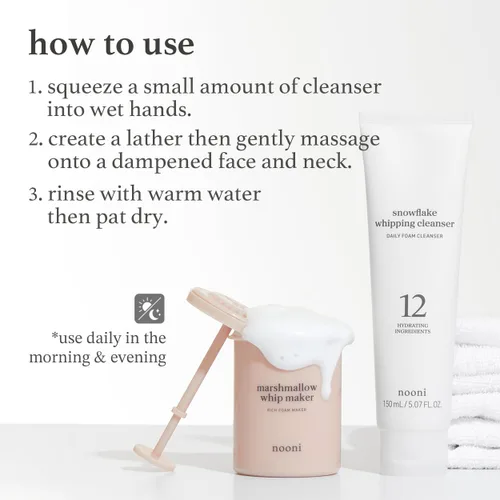 Vista 5 de NOONI Limpieza facial - Limpiador batido de copo de nieve Cuidado de la piel de vidrio coreano, Kbeauty, lavado facial, elimina impurezas