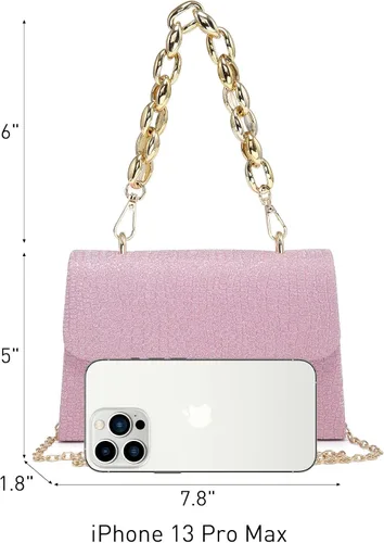 Vista 4 de Dasein Bolso de noche brillante para mujer con cadena gruesa, bolso de cóctel, bolso de graduación, lindo bolso de mano para fiesta de boda