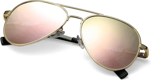 Vista 3 de HJSTES Lentes de sol polarizados estilo aviador para mujeres y hombres, lentes de espejo de metal clásicos, 100% bloqueo UV, 2.283 in