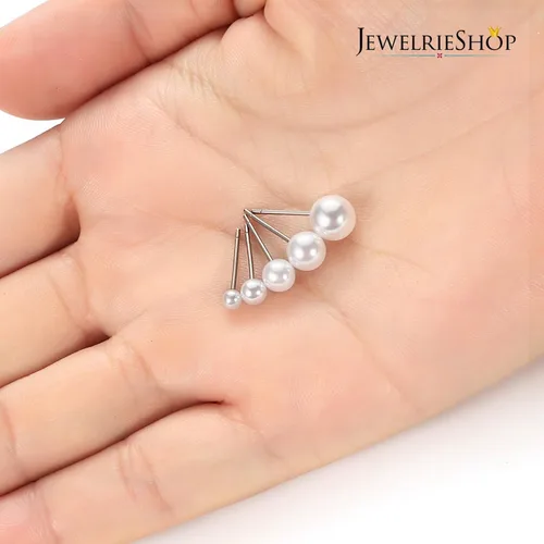 Vista 5 de Jewelrieshop Faux Pearl Stud Earrings 5 Pairs Stainless Steel Hypoallergenic Starter Set for Women Girls