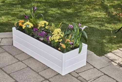 Vista 4 de NuVue Products 26005 - Cama de jardín con terraza al aire libre para cultivar plantas y flores comestibles, caja elevada con panel de veta de madera