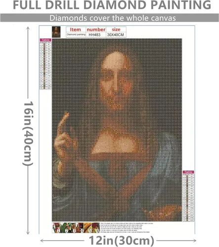 Vista 4 de YAYOU Pintura de diamante 5D Salvator Mundi, pintura con diamantes, arte de diamantes de bricolaje, religión Jesús, kits de pintura por números