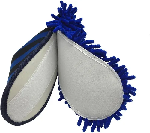 Vista 7 de Selric Cozy Washable Dust Mop Slippers Stripe Closed Toe, Multi-sizes Multi-Colors Available, Chenille Fibre Detachable Mop Soles, Indoor House
